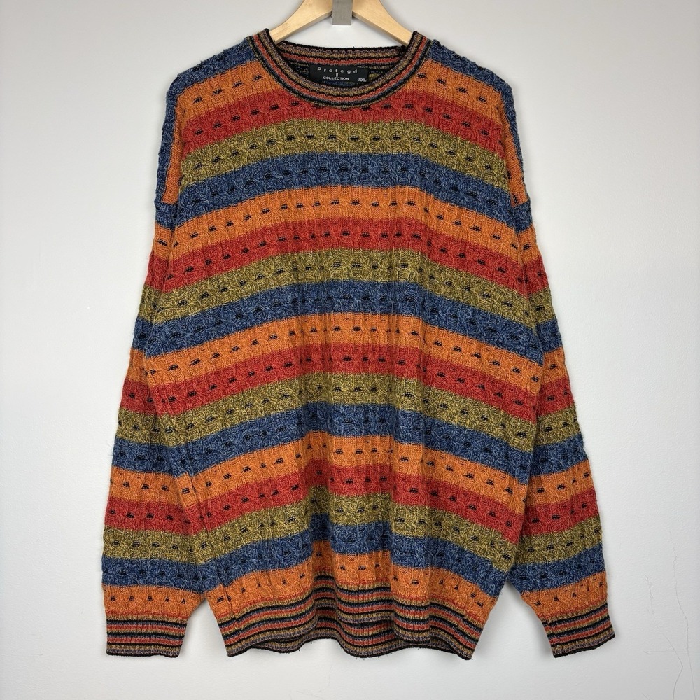 Vtg Protege Collection Sweater Mens Sz XXL Cosby Coogi Colorful Pullover Striped